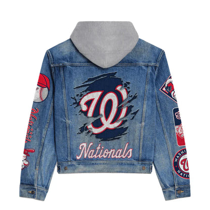 LIMITED EDITION - NEW CUSTOMIZED MLB28 WNS WASHINGTON NATIONALS HOODED DENIM JACKET