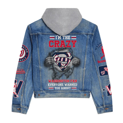 LIMITED EDITION - NEW CUSTOMIZED MLB28 WNS WASHINGTON NATIONALS HOODED DENIM JACKET
