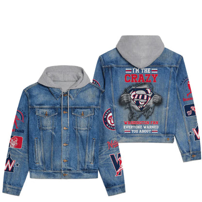 LIMITED EDITION - NEW CUSTOMIZED MLB28 WNS WASHINGTON NATIONALS HOODED DENIM JACKET