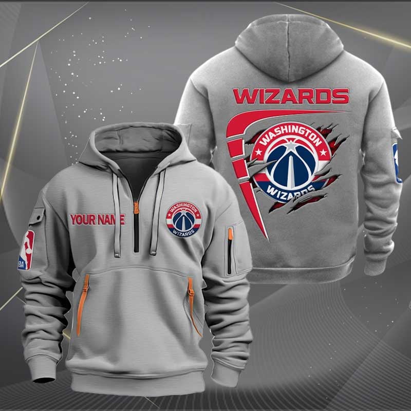 LIMITED EDITION - NEW CUSTOMIZED NBA28 WW WASHINGTON WIZARDS QUARTER ZIP HOODIE