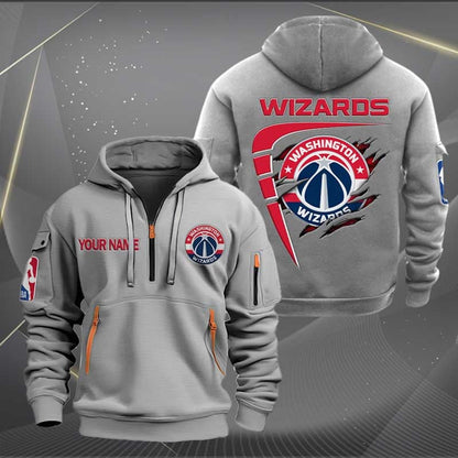 LIMITED EDITION - NEW CUSTOMIZED NBA28 WW WASHINGTON WIZARDS QUARTER ZIP HOODIE