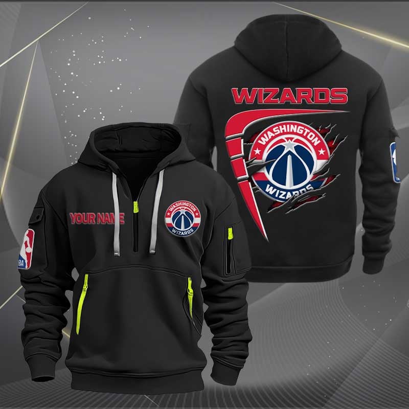 LIMITED EDITION - NEW CUSTOMIZED NBA28 WW WASHINGTON WIZARDS QUARTER ZIP HOODIE
