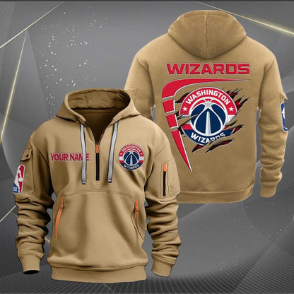 LIMITED EDITION - NEW CUSTOMIZED NBA28 WW WASHINGTON WIZARDS QUARTER ZIP HOODIE