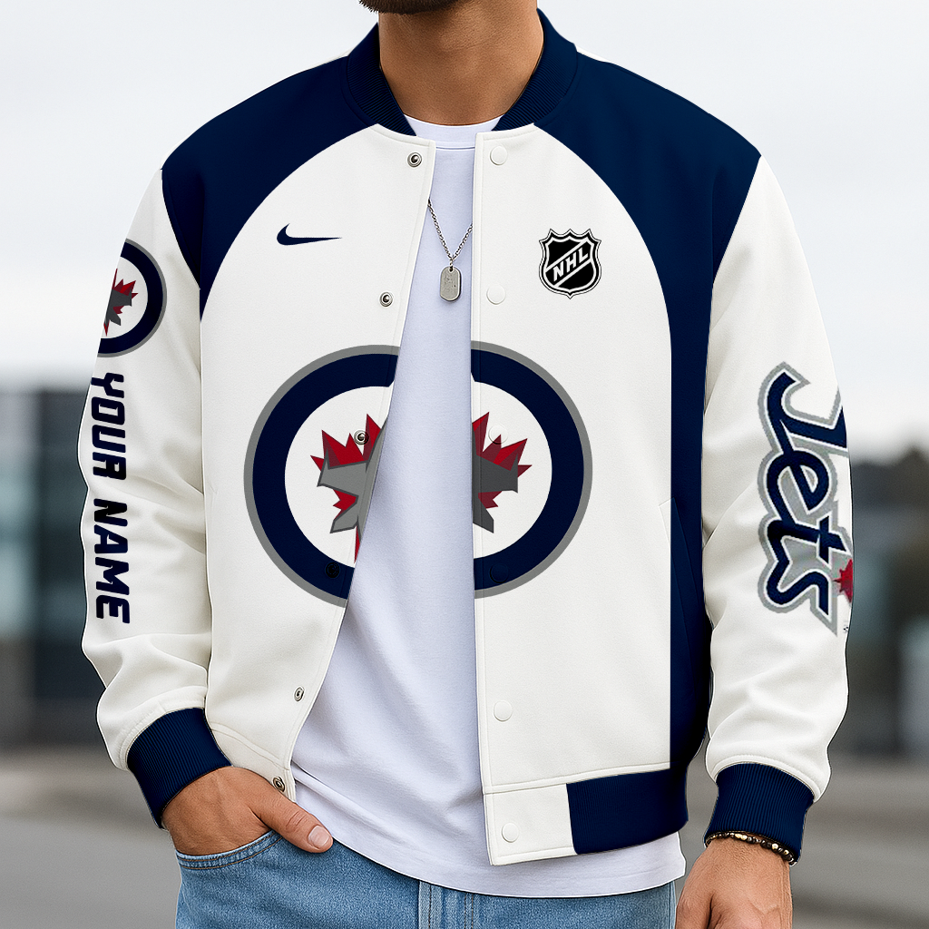 LIMITED EDITION - NEW CUSTOMIZED NHL21 WPJ WINNIPEG JETS BASEBALL JACKET
