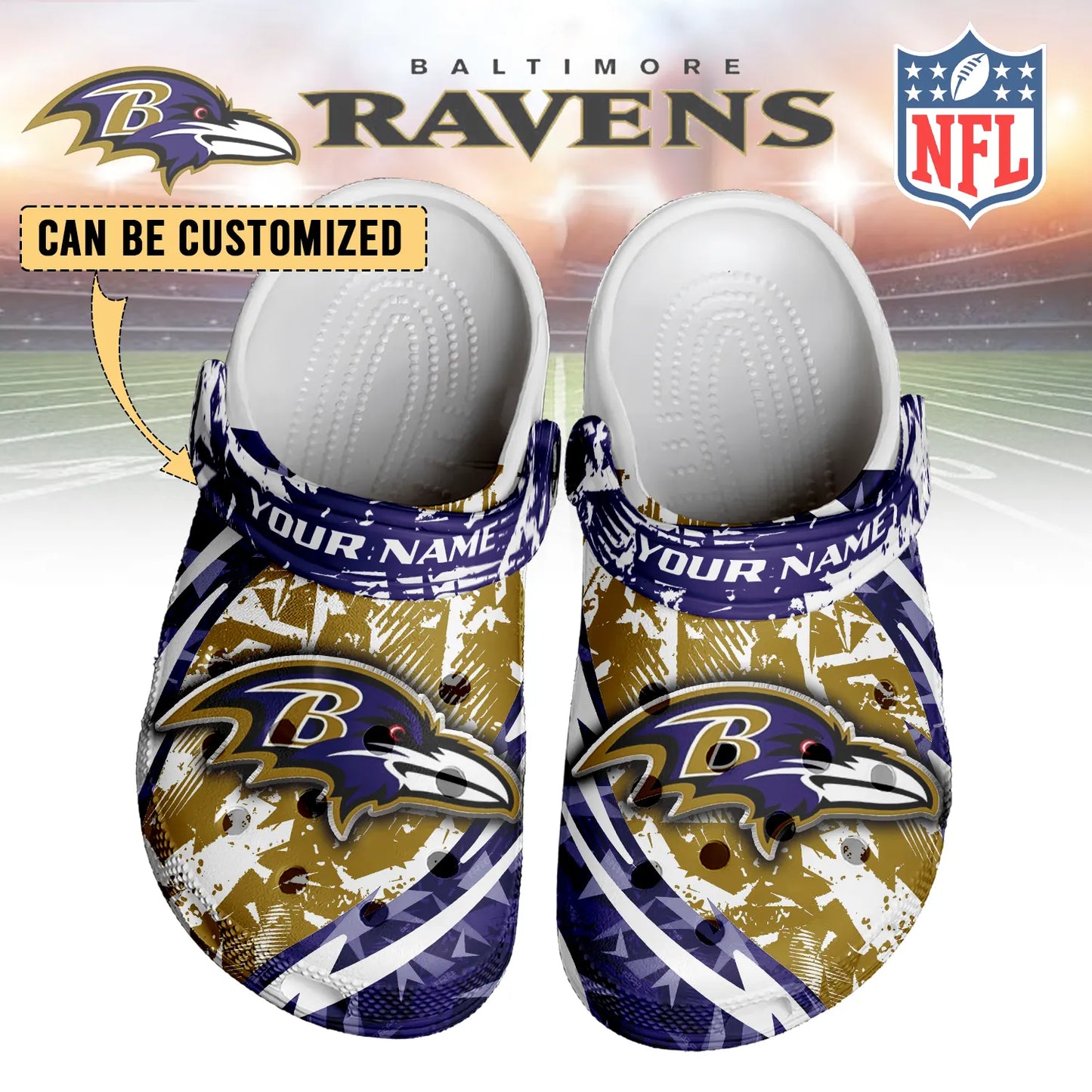 LIMITED EDITION - NEW CUSTOMIZED NFL28 BTR BALTIMORE RAVENS CLOGS SHOES