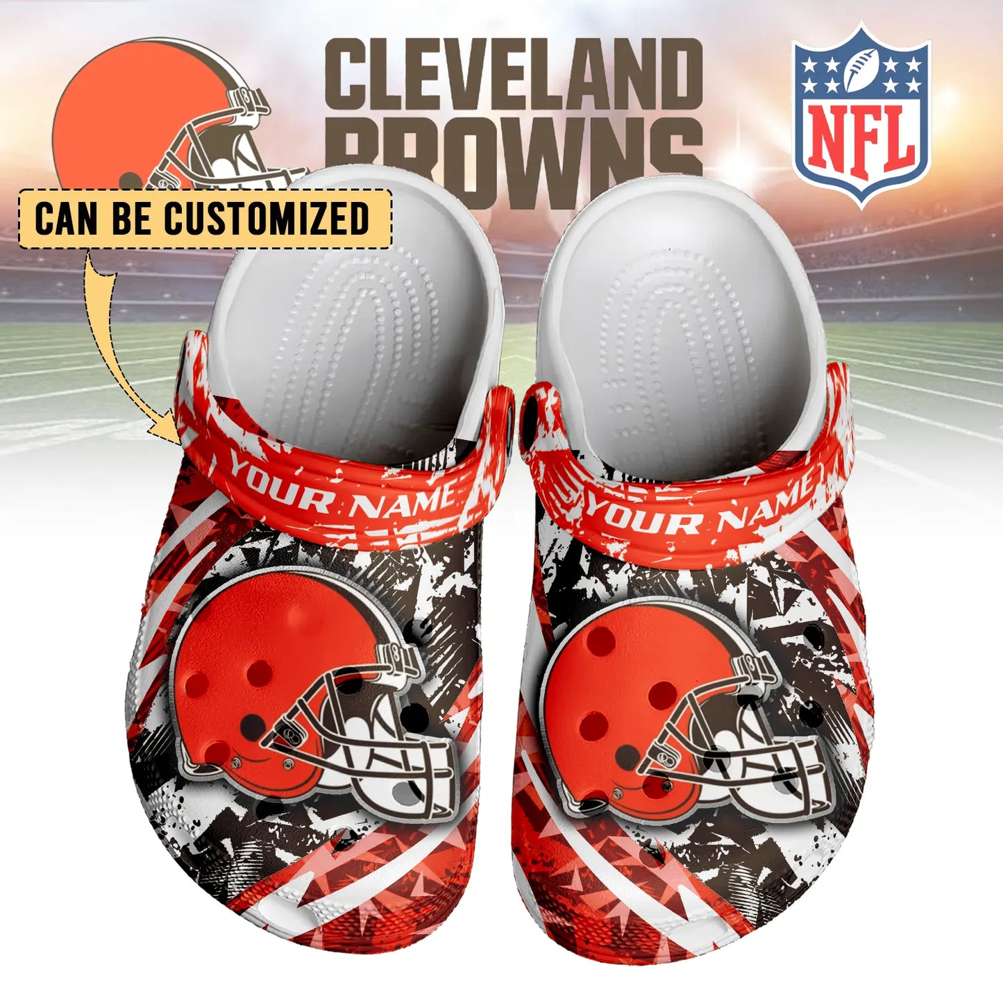 LIMITED EDITION - NEW CUSTOMIZED NFL29 CLB CLEVELAND BROWNS CLOGS SHOES