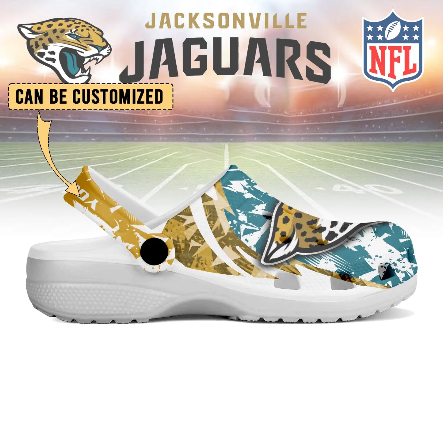LIMITED EDITION - NEW CUSTOMIZED NFL30 JSJ JACKSONVILLE JAGUARS CLOGS SHOES