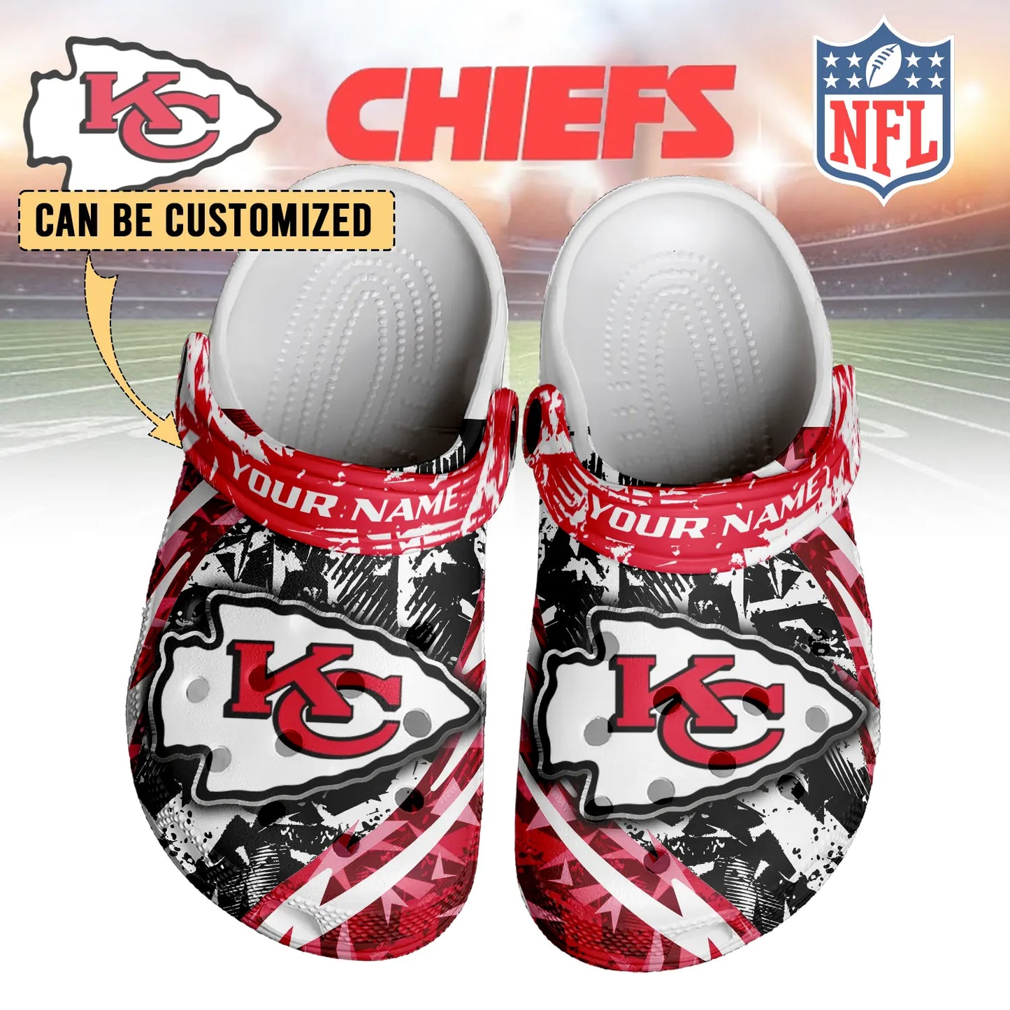 LIMITED EDITION - NEW CUSTOMIZED NFL01 KCC KANSAS CITY CHIEFS CLOGS SHOES