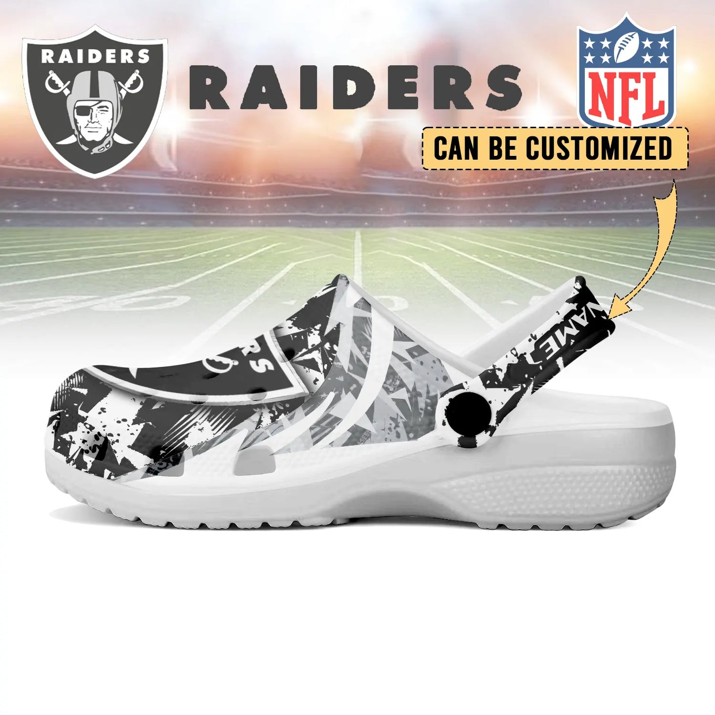 LIMITED EDITION - NEW CUSTOMIZED NFL07 LVR LAS VEGAS RAIDERS CLOGS SHOES
