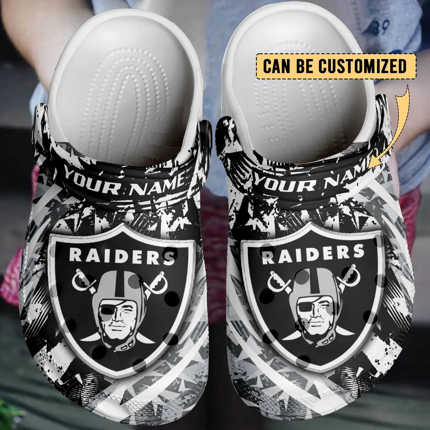 LIMITED EDITION - NEW CUSTOMIZED NFL07 LVR LAS VEGAS RAIDERS CLOGS SHOES