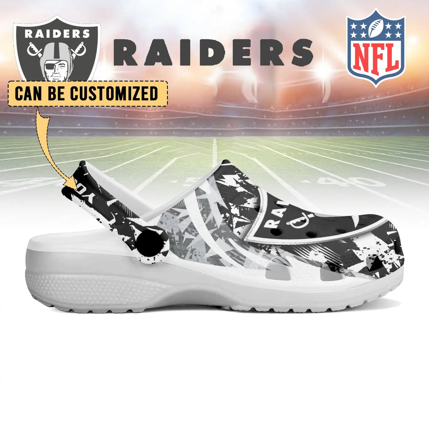 LIMITED EDITION - NEW CUSTOMIZED NFL07 LVR LAS VEGAS RAIDERS CLOGS SHOES