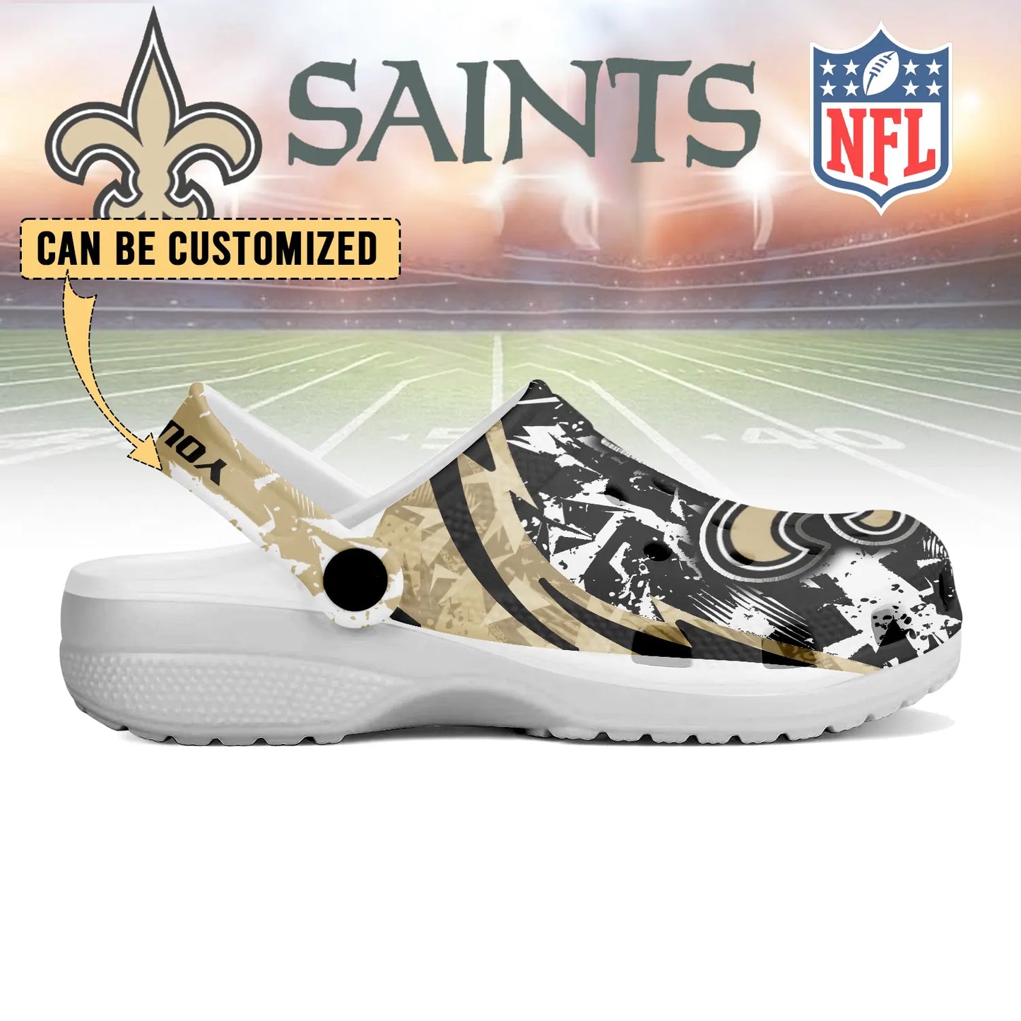 LIMITED EDITION - NEW CUSTOMIZED NFL24 NOS NEW ORLEANS SAINTS CLOGS SHOES