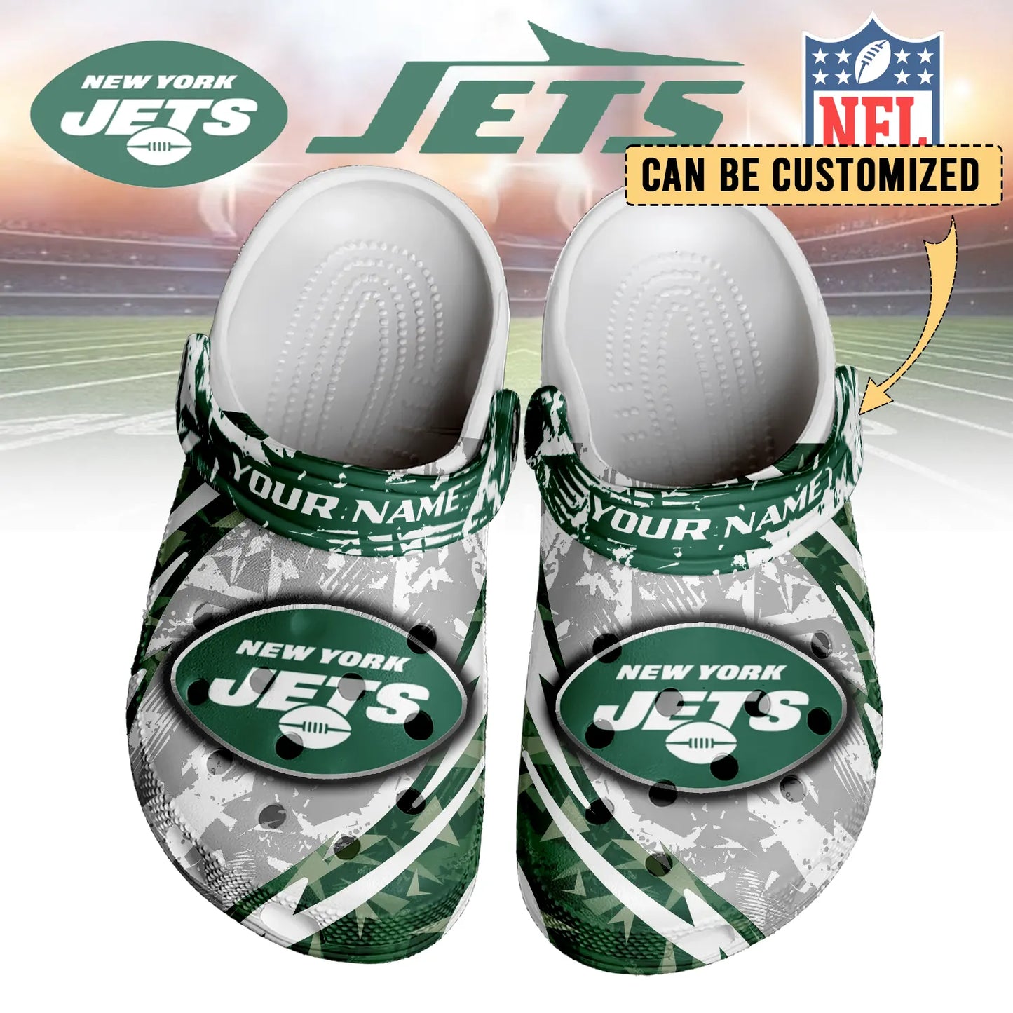 LIMITED EDITION - NEW CUSTOMIZED NFL25 NYJ NEW YORK JETS CLOGS SHOES
