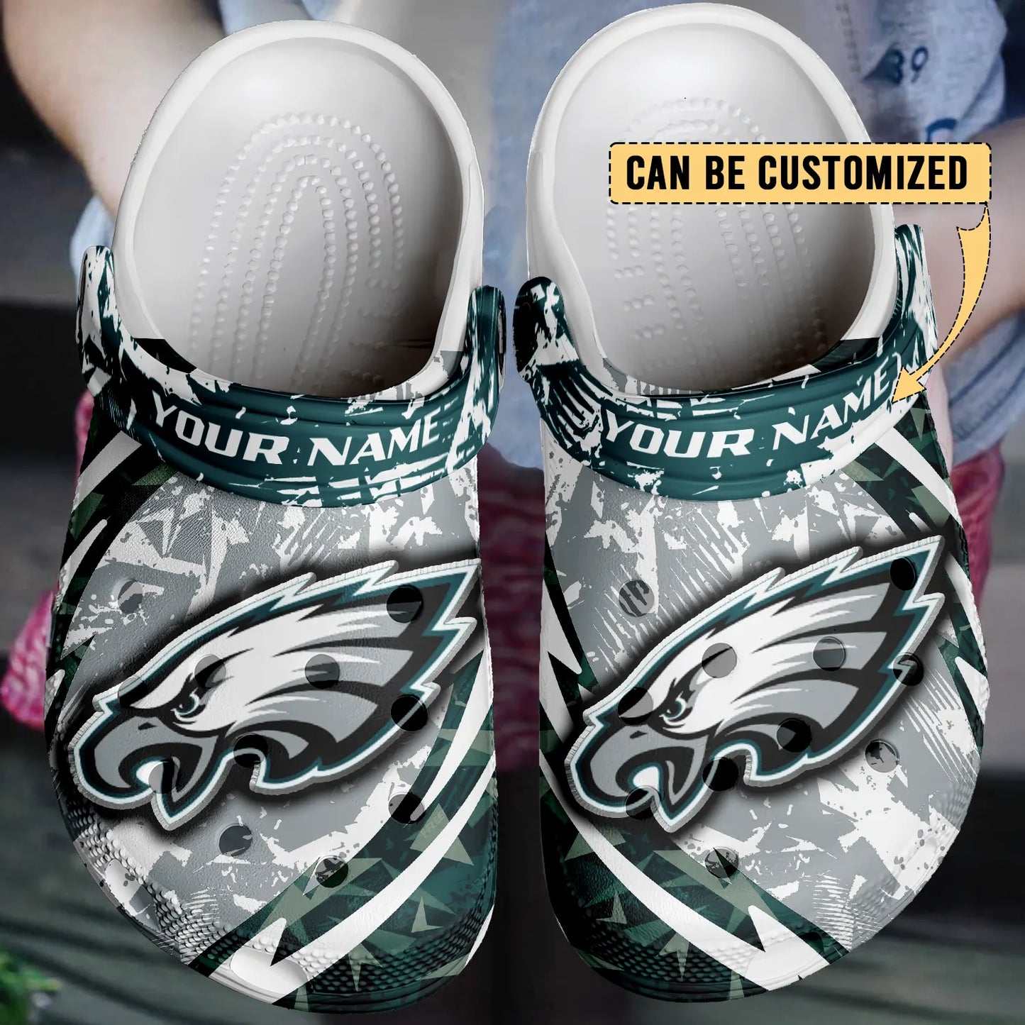LIMITED EDITION - NEW CUSTOMIZED NFL02 PPE PHILADELPHIA EAGLES CLOGS SHOES