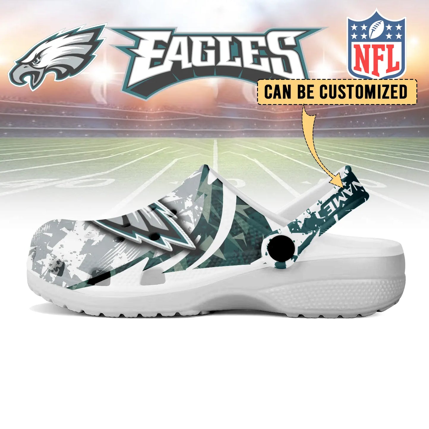 LIMITED EDITION - NEW CUSTOMIZED NFL02 PPE PHILADELPHIA EAGLES CLOGS SHOES