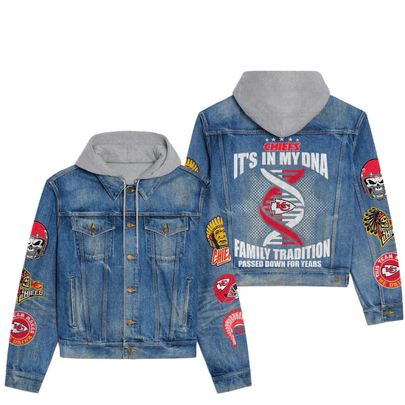 LIMITED EDITION - NEW PREMIUM NFL01 KCC KANSAS CITY CHIEFS HOODED DENIM JACKET