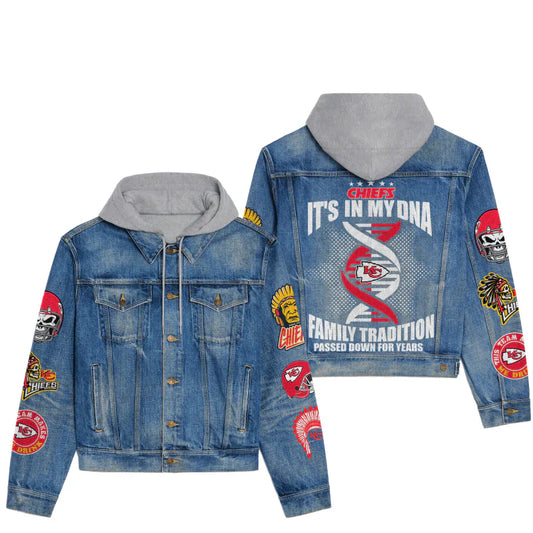 LIMITED EDITION - NEW PREMIUM NFL01 KCC KANSAS CITY CHIEFS HOODED DENIM JACKET