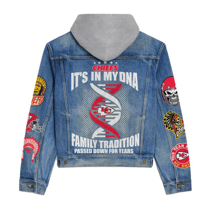LIMITED EDITION - NEW PREMIUM NFL01 KCC KANSAS CITY CHIEFS HOODED DENIM JACKET