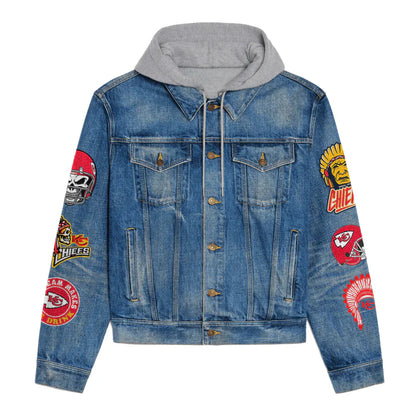 LIMITED EDITION - NEW PREMIUM NFL01 KCC KANSAS CITY CHIEFS HOODED DENIM JACKET