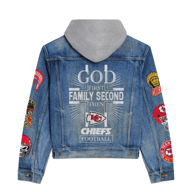 LIMITED EDITION - NEW PREMIUM NFL01 KCC KANSAS CITY CHIEFS HOODED DENIM JACKET