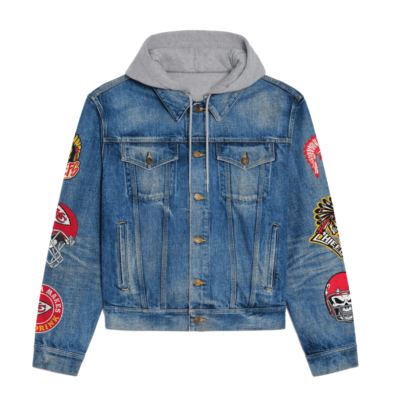 LIMITED EDITION - NEW PREMIUM NFL01 KCC KANSAS CITY CHIEFS HOODED DENIM JACKET