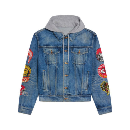 LIMITED EDITION - NEW PREMIUM NFL01 KCC KANSAS CITY CHIEFS HOODED DENIM JACKET
