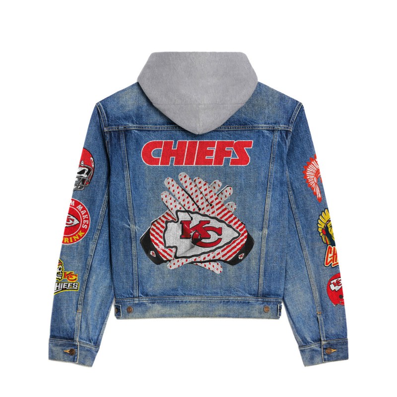 LIMITED EDITION - NEW PREMIUM NFL01 KCC KANSAS CITY CHIEFS HOODED DENIM JACKET