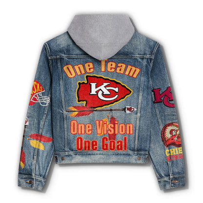 LIMITED EDITION - NEW PREMIUM NFL01 KCC KANSAS CITY CHIEFS HOODED DENIM JACKET
