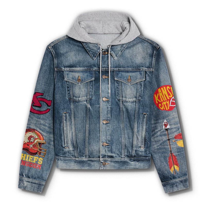 LIMITED EDITION - NEW PREMIUM NFL01 KCC KANSAS CITY CHIEFS HOODED DENIM JACKET