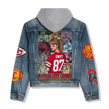 LIMITED EDITION - NEW PREMIUM NFL01 KCC KANSAS CITY CHIEFS HOODED DENIM JACKET