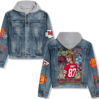 LIMITED EDITION - NEW PREMIUM NFL01 KCC KANSAS CITY CHIEFS HOODED DENIM JACKET
