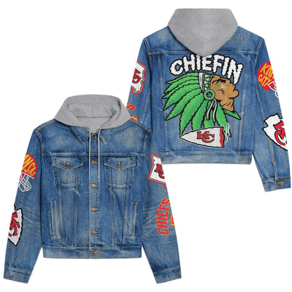 LIMITED EDITION - NEW PREMIUM NFL01 KCC KANSAS CITY CHIEFS HOODED DENIM JACKET