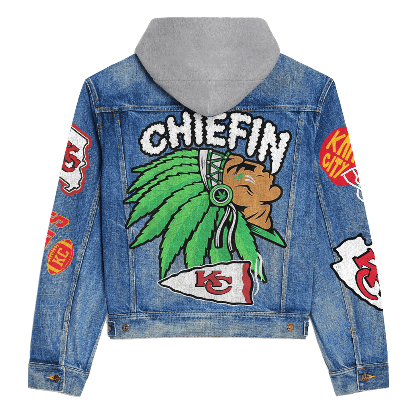 LIMITED EDITION - NEW PREMIUM NFL01 KCC KANSAS CITY CHIEFS HOODED DENIM JACKET