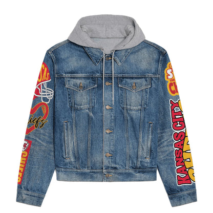 LIMITED EDITION - NEW PREMIUM NFL01 KCC KANSAS CITY CHIEFS HOODED DENIM JACKET