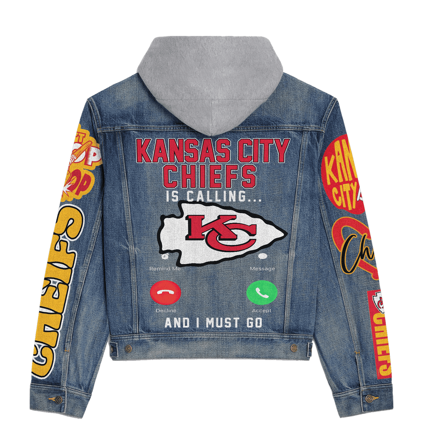LIMITED EDITION - NEW PREMIUM NFL01 KCC KANSAS CITY CHIEFS HOODED DENIM JACKET