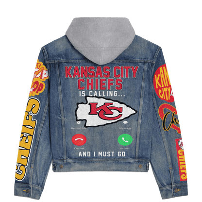 LIMITED EDITION - NEW PREMIUM NFL01 KCC KANSAS CITY CHIEFS HOODED DENIM JACKET