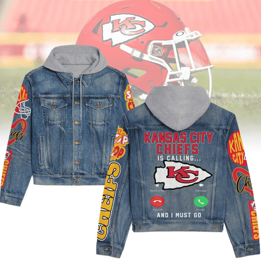 LIMITED EDITION - NEW PREMIUM NFL01 KCC KANSAS CITY CHIEFS HOODED DENIM JACKET
