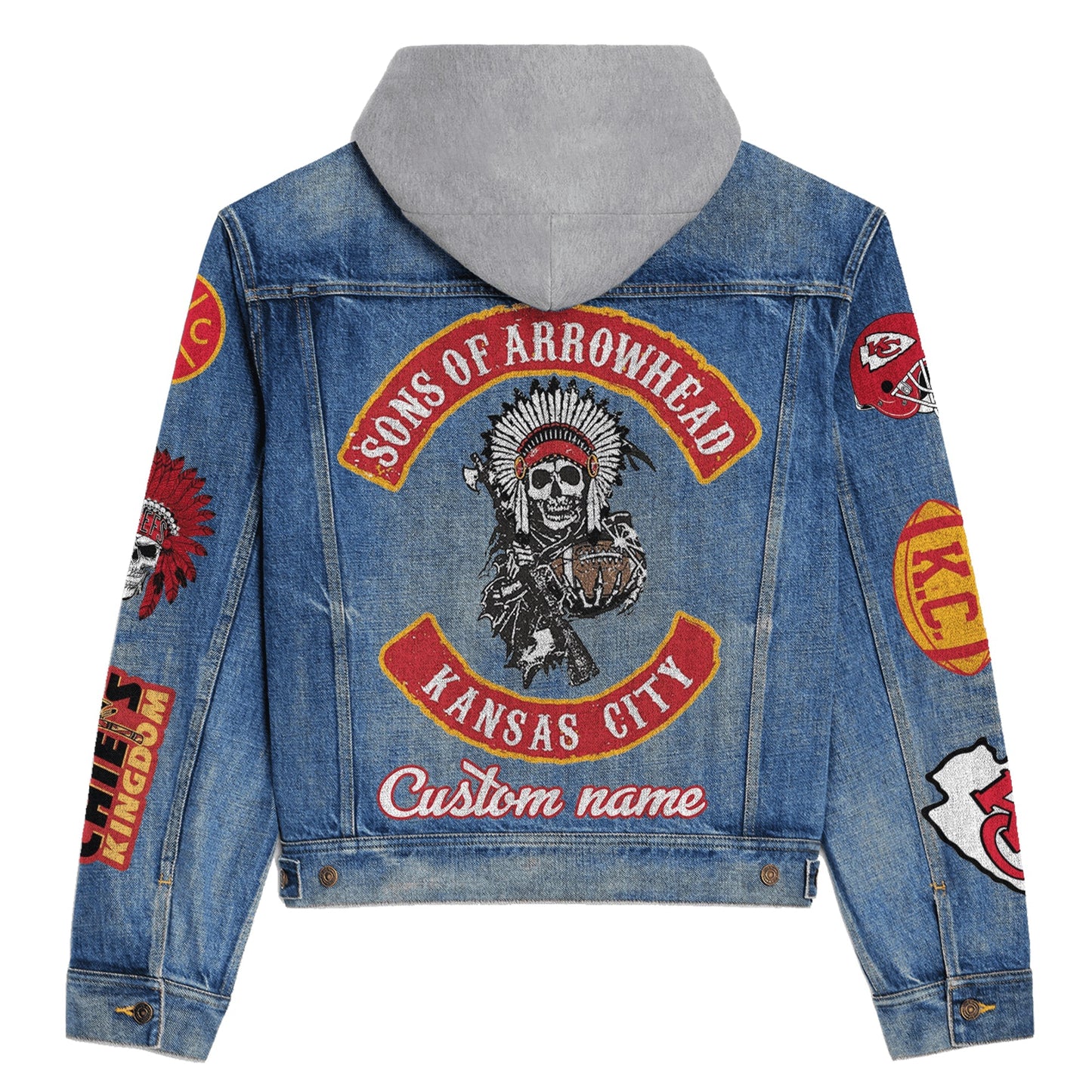 LIMITED EDITION - NEW PREMIUM NFL01 KCC KANSAS CITY CHIEFS HOODED DENIM JACKET