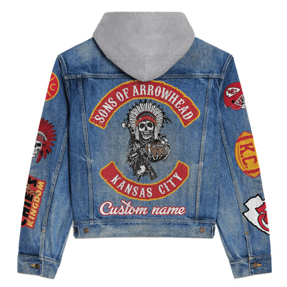 LIMITED EDITION - NEW PREMIUM NFL01 KCC KANSAS CITY CHIEFS HOODED DENIM JACKET