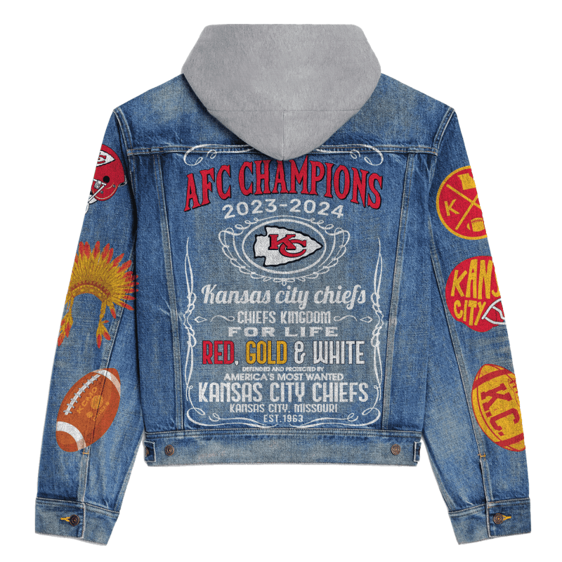 LIMITED EDITION - NEW PREMIUM NFL01 KCC KANSAS CITY CHIEFS HOODED DENIM JACKET