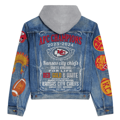 LIMITED EDITION - NEW PREMIUM NFL01 KCC KANSAS CITY CHIEFS HOODED DENIM JACKET