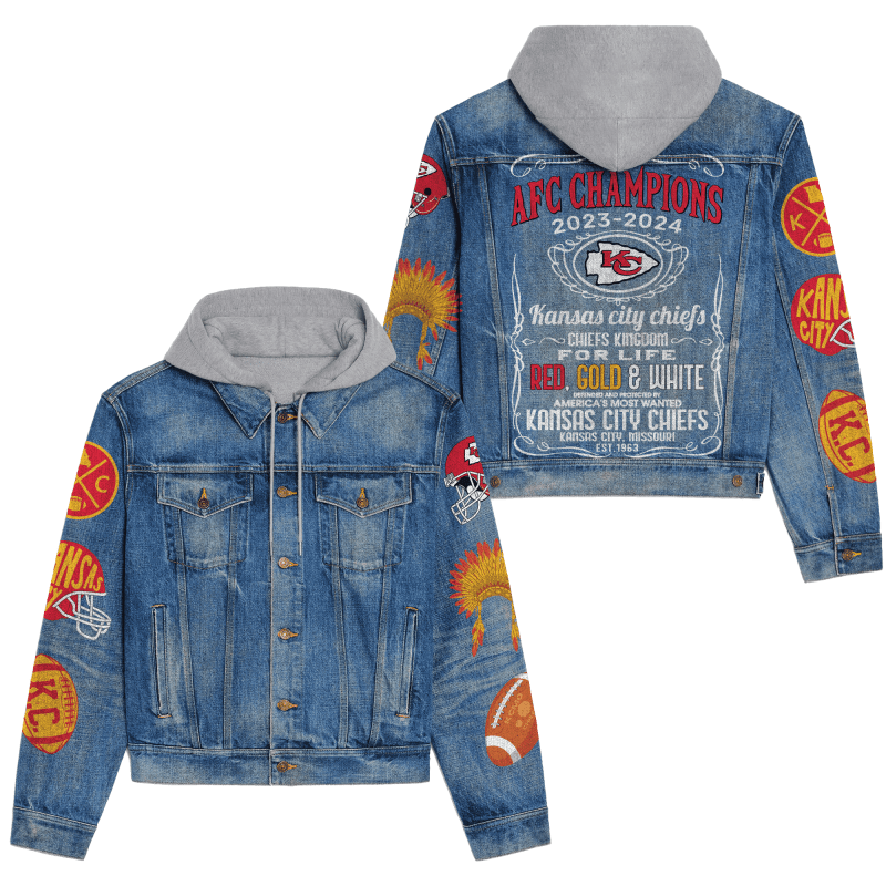 LIMITED EDITION - NEW PREMIUM NFL01 KCC KANSAS CITY CHIEFS HOODED DENIM JACKET