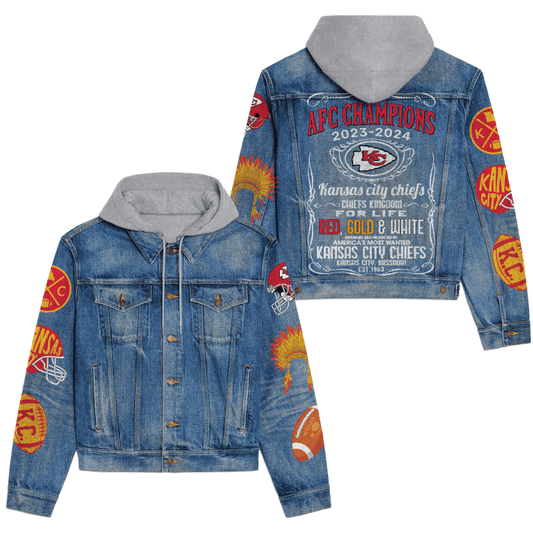 LIMITED EDITION - NEW PREMIUM NFL01 KCC KANSAS CITY CHIEFS HOODED DENIM JACKET