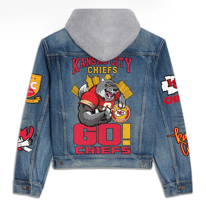 LIMITED EDITION - NEW PREMIUM NFL01 KCC KANSAS CITY CHIEFS HOODED DENIM JACKET