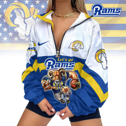 LIMITED EDITION - NEW CUSTOMIZED NFL22 LAR LOS ANGELES RAMS V-NECK ZIPPER SWEATSHIRT JACKET