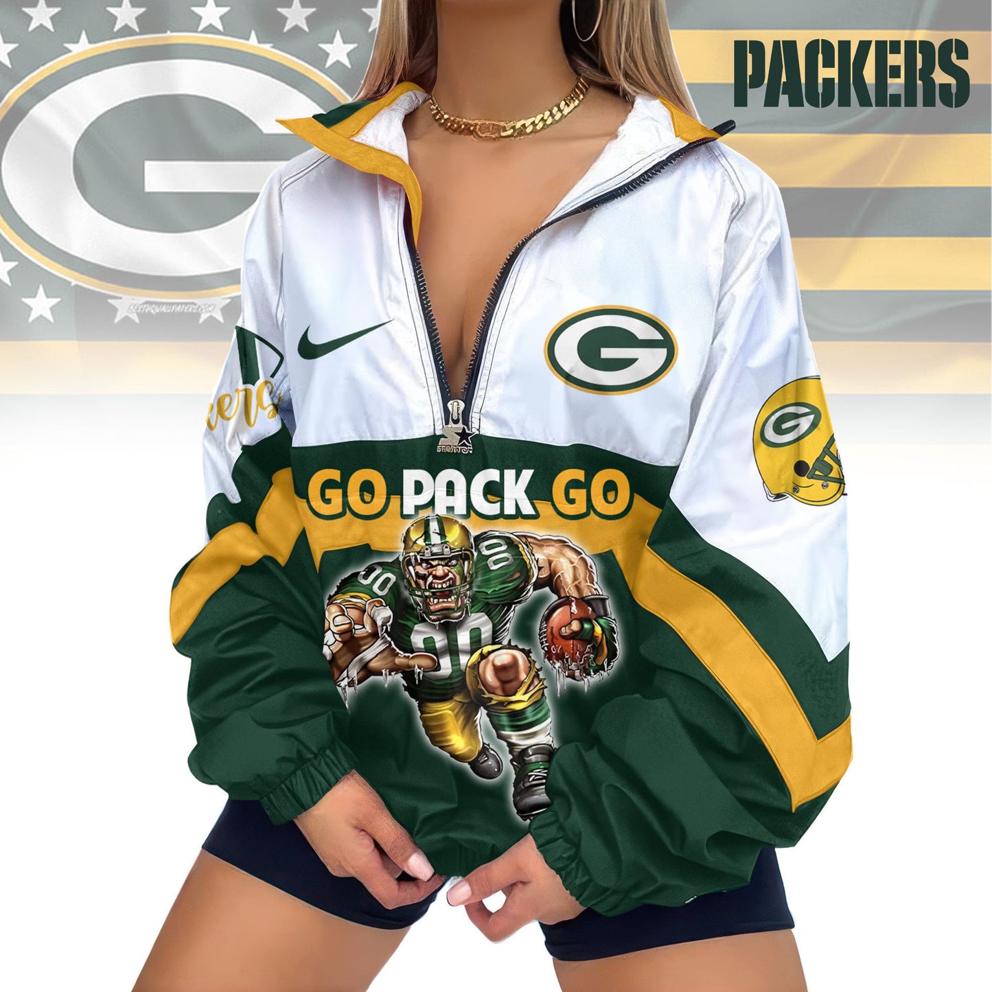 LIMITED EDITION - NEW CUSTOMIZED NFL08 GBP GREEN BAY PACKERS V-NECK ZIPPER SWEATSHIRT JACKET