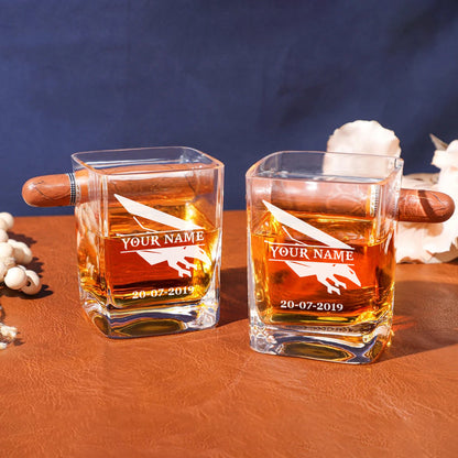 LIMITED EDITION - NEW 01 ALC PERSONALIZED WHISKEY GLASS WITH CIGAR HOLDER FOR FANS