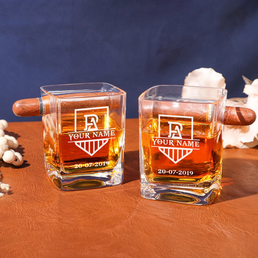 LIMITED EDITION - NEW 13 PALP PERSONALIZED WHISKEY GLASS WITH CIGAR HOLDER FOR FANS