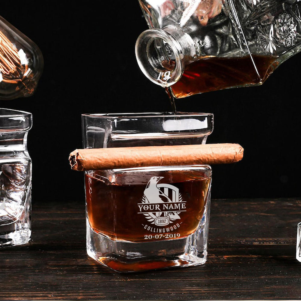 LIMITED EDITION - NEW 03 CLWM PERSONALIZED WHISKEY GLASS WITH CIGAR HOLDER FOR FANS