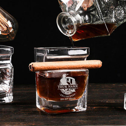 LIMITED EDITION - NEW 03 CLWM PERSONALIZED WHISKEY GLASS WITH CIGAR HOLDER FOR FANS